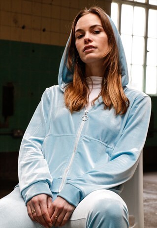 BABY BLUE VELVET HOODIE