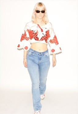 Vintage Y2K floral cutout top in white / red