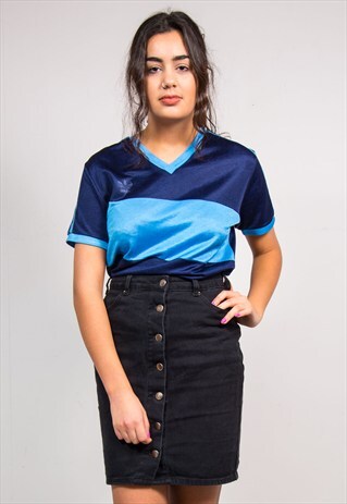 90'S VINTAGE ADIDAS BLUE V-NECK T-SHIRT