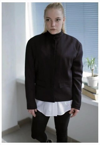 VINTAGE 80'S BLACK HIGH COLLAR JACKET