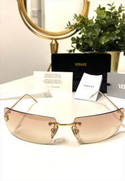 Vintage Authentic Y2K Versace Pink Rimless Medusa Sunglasses