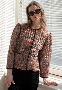 Vintage 70s Padded Patterned Multicolour Puff Sleeved Jacket