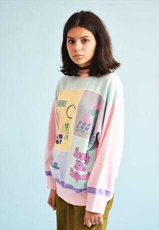 80'S RETRO ATHLEISURE SPORTS SLOGAN OVERSIZED SWEATSHIRT