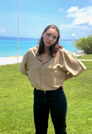 VINTAGE 80'S CREAM SHORT SLEEVE SUMMER SHIRT