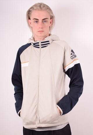 ADIDAS MENS VINTAGE HOODIE JACKET MEDIUM GREY 90S