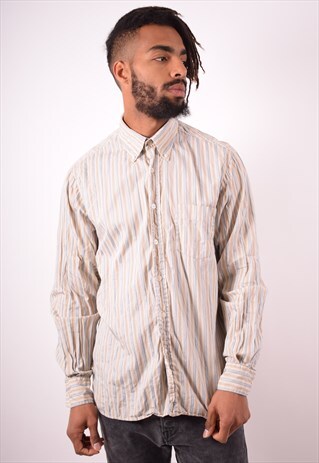 HENRI LLOYD MENS VINTAGE SHIRT LARGE BROWN STRIPES 90S