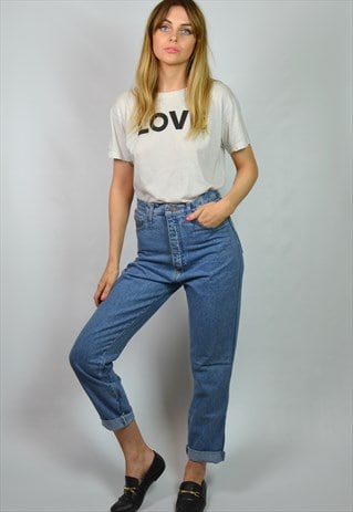 VINTAGE 90S BLUE HIGH RISE STRAIGHT LEG BOYFRIEND JEANS