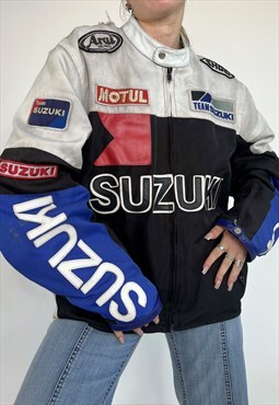 Vintage 90s Suzuki Jacket Racer Biker Leather Patch 2000s 