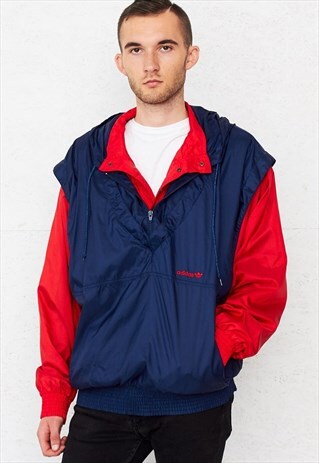 VINTAGE NAVY RED ADIDAS WINDBREAKER PULLOVER JACKET