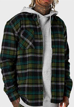 54 Floral Checked Over Shirt & Hoody SET - Green/Grey