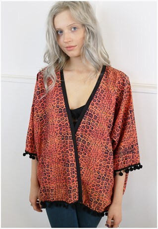 SILK ORANGE CROC POMPOM KIMONO