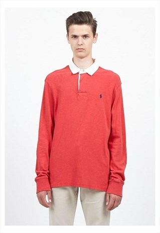 VINTAGE RED POLO RALPH LAUREN LONG SLEEVE POLO SHIRT TOP