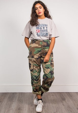 90'S RETRO GRUNGE CAMO PATTERN ARMY CARGO PANTS TROUSERS