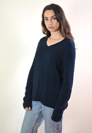 90S VINTAGE TOMMY HILFIGER NAVY BLUE KNIT JUMPER