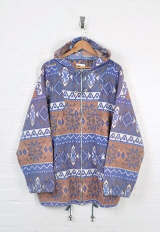 VINTAGE PATTERNED HOODED FLEECE BLUE LADIES XXL