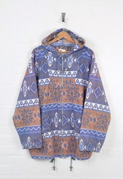 Vintage Patterned Hooded Fleece Blue Ladies XXL
