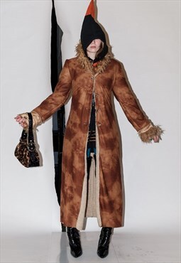 Vintage Y2K spicy coat with faux fur trim in brown tones