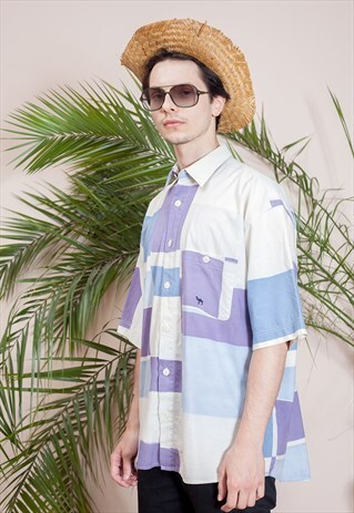 MENS VINTAGE SHORT SLEEVE, ABSTRACT PRINT, BUTTON UP SHIRT