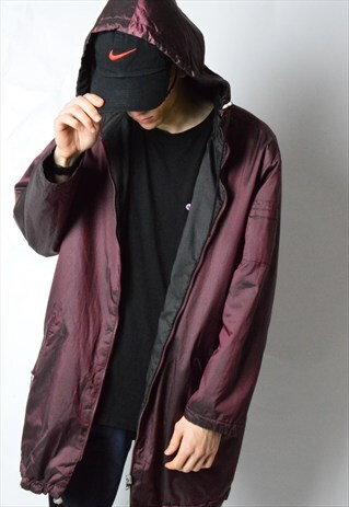 VINTAGE 90S BLACK BURGUNDY MINIMALIST REVERSIBLE SHELL COAT