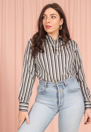 VINTAGE 70S SHIRT IN STONE STRIPE PRINT