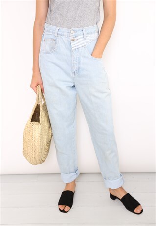 VINTAGE BLUE DENIM HIGH WAISTED MOM JEANS