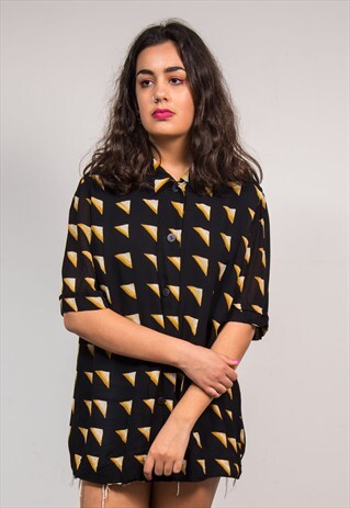 90'S VINTAGE BLACK PATTERNED GRUNGE STYLE SHIRT