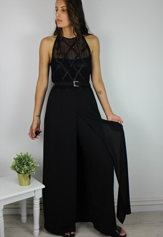 VINTAGE MINIMAL JUMPSUIT WITH BELT & DOUBLE LAYER DETAIL
