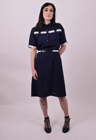 VINTAGE 70'S BLUE SHIRT DRESS SIZE 10 12 14
