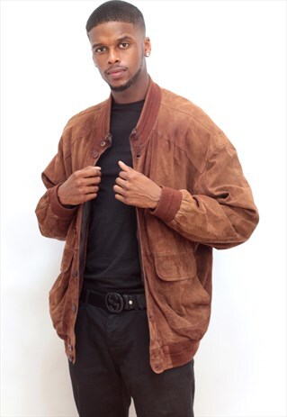 1980'S VINTAGE CHOCOLATE BROWN OVERSIZED SUEDE BOMBER JACKET