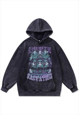 Creepy cartoon hoodie Gothic pullover anime jumper in grey