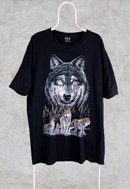 Vintage Wild Wolves T-Shirt Black XXL Graphic Wolf 