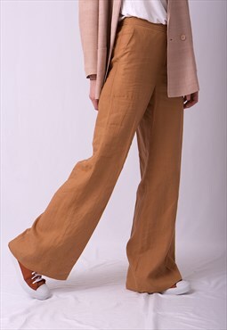 Vintage Y2K flared linen trousers loose fit in camel 