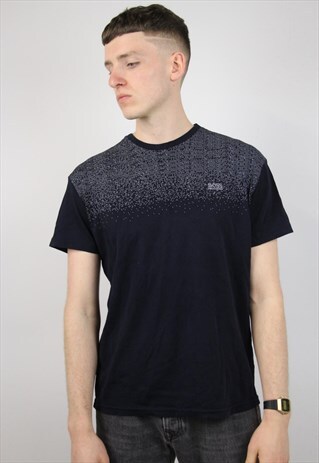VINTAGE HUGO BOSS PATTERNED NAVY SOFT T-SHIRT