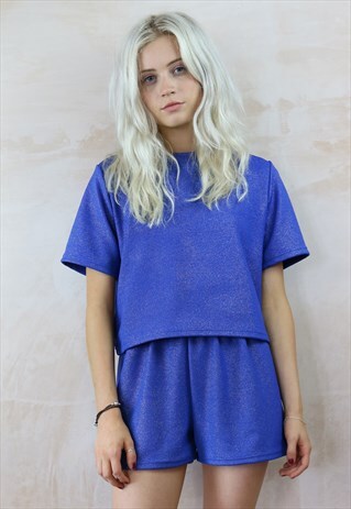 BLUE N GOLD GLITTER SHORTS & TOP CO-ORDINATES