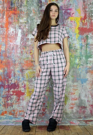 DRAWSTRING TROUSERS & CROP TOP CO-ORDINATES IN PINK CHECK