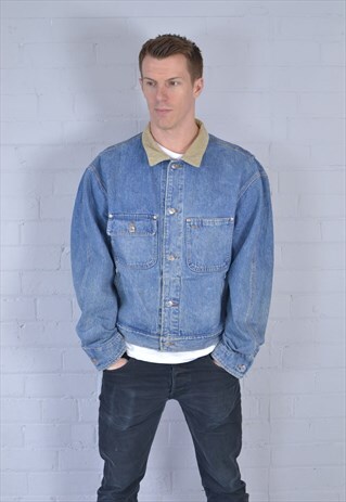 VINTAGE RALPH LAUREN MID BLUE CORDUROY COLLARED DENIM JACKET