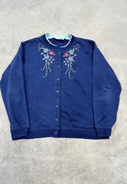 Vintage Cardigan Embroidered Flowers Patterned Sweater