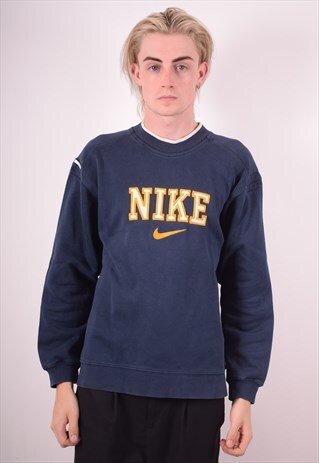 NIKE MENS VINTAGE SWEATSHIRT JUMPER MEDIUM NAVY BLUE 90S