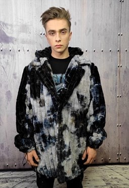 Tie-dye fleece coat handmade 2in1 gradient trench jacket