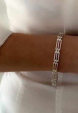 Sterling Silver Chunky Gate Bracelet, Y2K Fashion Bracelet