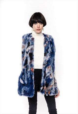 WATERCOLOR BLUE SUPER SOFT FAUX FUR OVERSIZE GILET JACKET