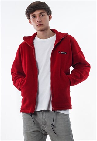 VINTAGE BERGHAUS POLARTEC FULL ZIP JACKET 90S RED