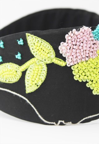 HANDEMBROIDERED HEADBAND,FLORAL HAIRHOOPS,BLACK HEADBAND