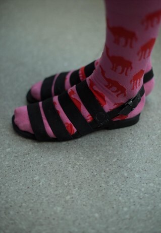 VINTAGE 90'S BLACK STRIPE FLAT SANDALS