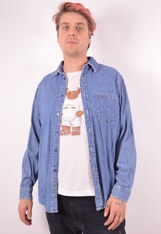 CALVIN KLEIN MENS VINTAGE DENIM SHIRT LARGE BLUE 90S