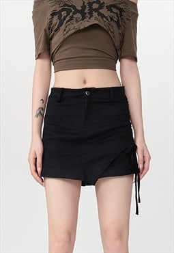 Asymmetric mini denim skirt in black