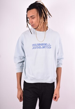 RUSSELL ATHLETIC MENS VINTAGE SWEATSHIRT JUMPER MEDIUM BLUE