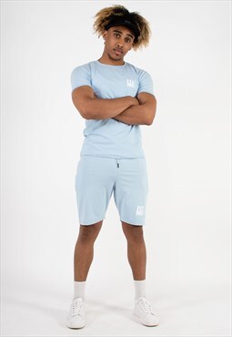 Mens Sky Blue Logo Embroidery Short Set