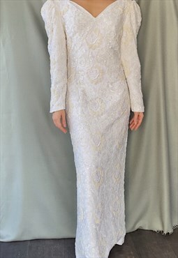 80s vintage sequins, pearls heavily beaded wedding gown S/M