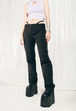 Vintage Trousers Y2K Reworked Waist Strap Pants in Black